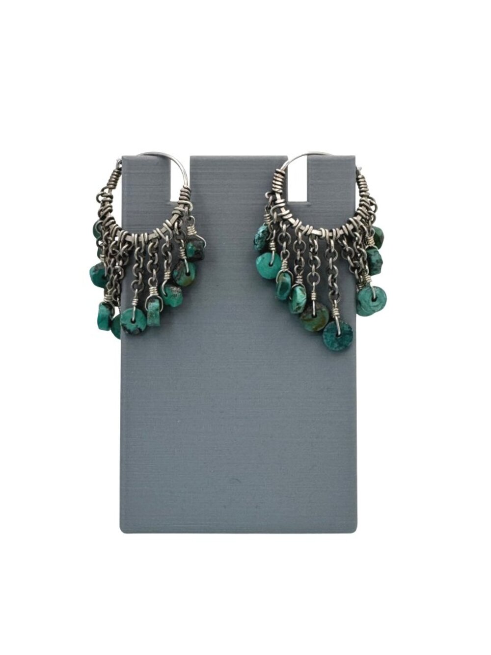 Chandelier Dangle Beaded Turquoise Drop Sterling Silver Chain Hoop Earrings 2"